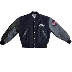 Indian Motorcycle varsity jacket youth XL cropped wool leather black
